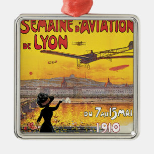 Vintage Travel, Aviation Airplanes, Lyon, Frankrei Silbernes Ornament