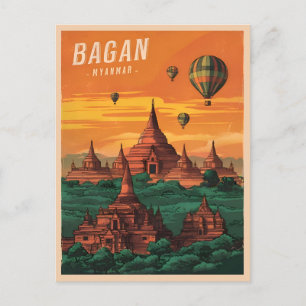 Vintage Travel Bagan Myanmar Sunset Retro Landscha Postkarte