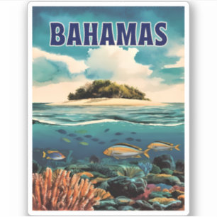 Vintage Travel Bahamas Unterwasser Retro Landschaf Aufkleber