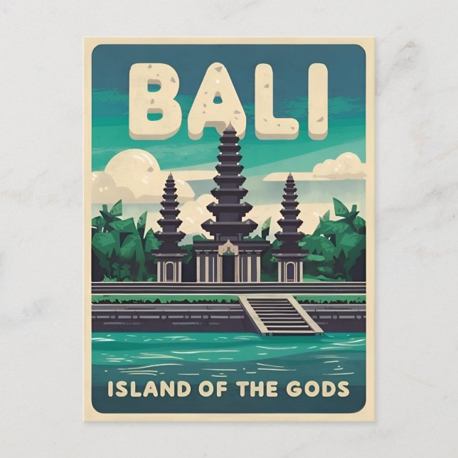 Vintage Travel Bali Indonesia Retro Graphic Postkarte (Vorderseite)