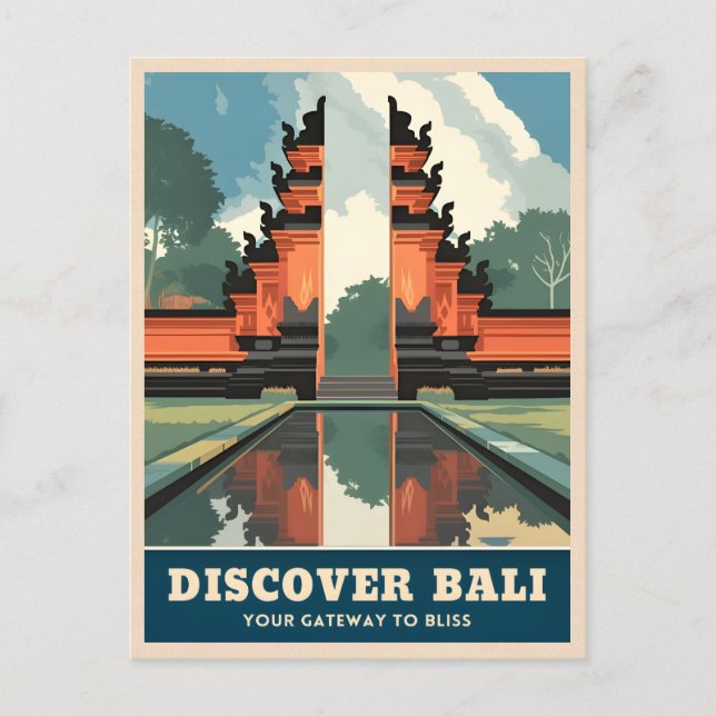 Vintage Travel Bali Indonesia Temple Gate Retro Postkarte (Vorderseite)