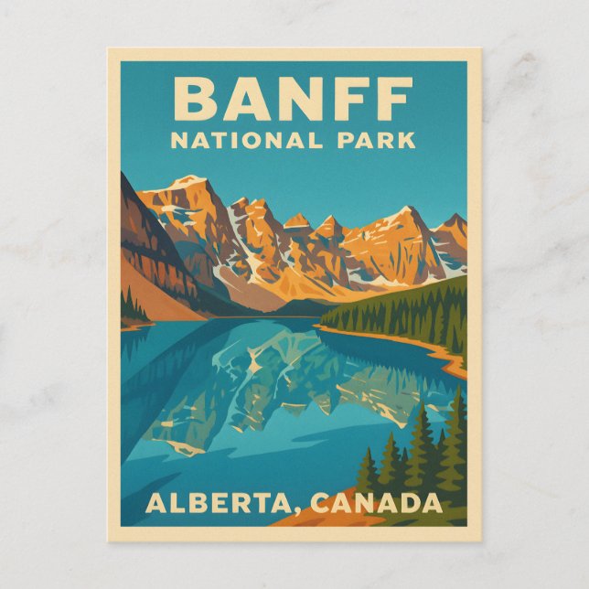 Vintage Travel Banff Nationalpark Retro Landschaft Postkarte (Vorderseite)