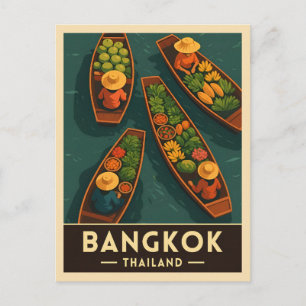 Vintage Travel Bangkok Thailand Floating Market Postkarte