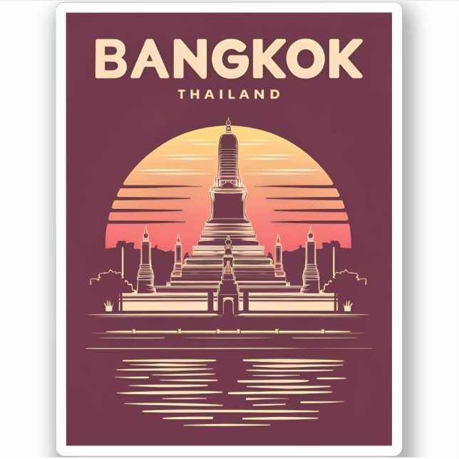 Vintage Travel Bangkok Thailand Retro Graphic Aufkleber (Vorderseite)