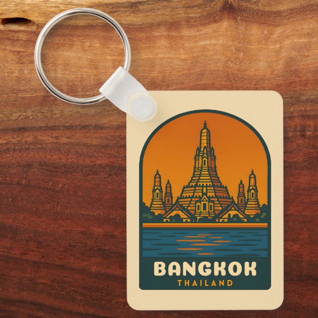 Vintage Travel Bangkok Thailand Retro Graphic Schlüsselanhänger (Vorderseite)