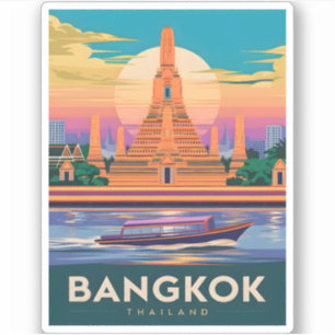 Vintage Travel Bangkok Thailand Sunset Tempel Aufkleber