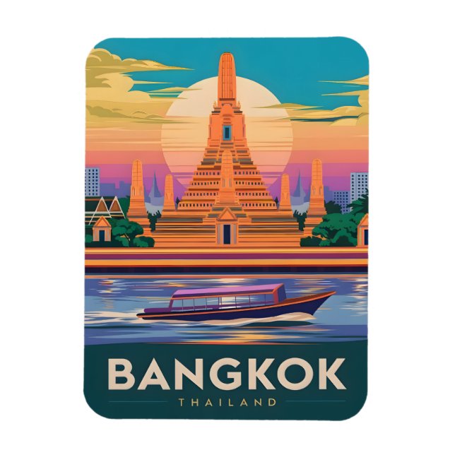 Vintage Travel Bangkok Thailand Sunset Tempel Magnet (Vertikal)