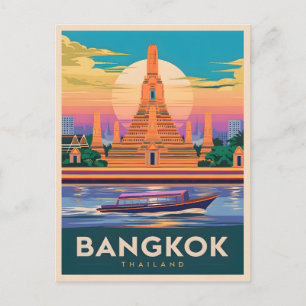 Vintage Travel Bangkok Thailand Sunset Tempel Postkarte