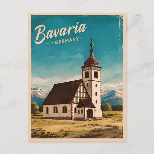 Vintage Travel Bayern Deutschland Retro Landschaft Postkarte (Vorderseite)