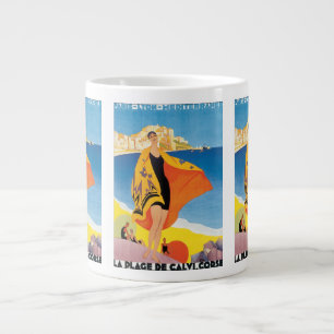 Vintage Travel, Beach Vacation at Calvi, Korsika Jumbo-Tasse