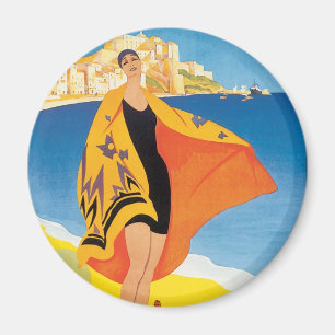 Vintage Travel, Beach Vacation at Calvi, Korsika Magnet