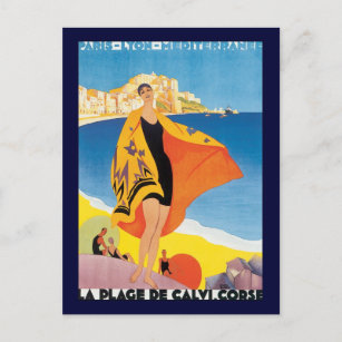 Vintage Travel, Beach Vacation at Calvi, Korsika Postkarte