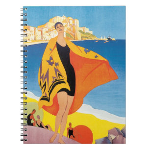 Vintage Travel, Beach Vacation in Calvi, Korsika Notizblock