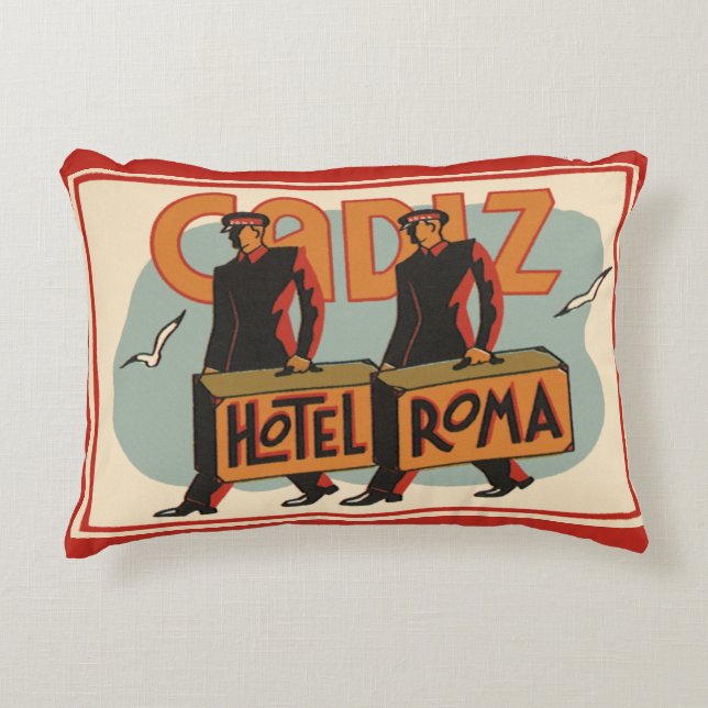 Vintage Travel Bellhops Hotel Roma, Cadiz, Spanien Dekokissen (Vorderseite)