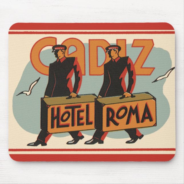 Vintage Travel Bellhops Hotel Roma, Cadiz, Spanien Mousepad (Vorne)