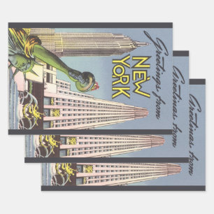 Vintage Travel, berühmte New Yorker Sehenswürdigke Geschenkpapier Set