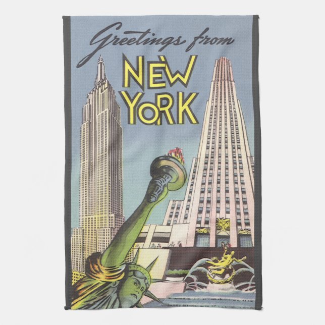 Vintage Travel, berühmte New Yorker Sehenswürdigke Geschirrtuch (Vertikal)