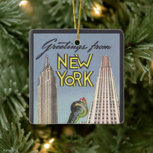 Vintage Travel, berühmte New Yorker Sehenswürdigke Keramikornament