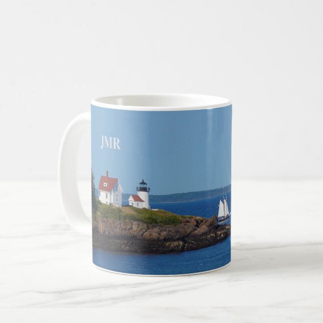 Vintage Travel Blue Ocean Lighthouse Maine Sail Kaffeetasse (Vorderseite Links)