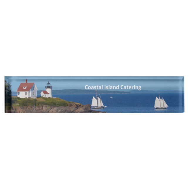 Vintage Travel Blue Ocean Lighthouse Maine Sail Namensplakette (Vorderseite)