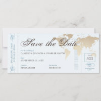 Vintage Travel Blue Tan Weltkarte Boarding Pass