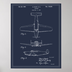 Vintage Travel Blueprint Art 1940 Flugzeugpatent Poster