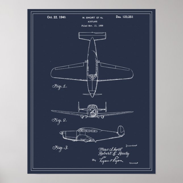 Vintage Travel Blueprint Art 1940 Flugzeugpatent Poster (Vorne)