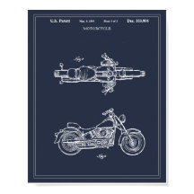 Vintage Travel Blueprint Art Motorrad Patent