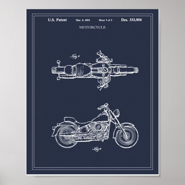 Vintage Travel Blueprint Art Motorrad Patent Poster (Vorne)