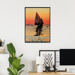 Vintage Travel, Boats at Excelsior Palace Venice Poster