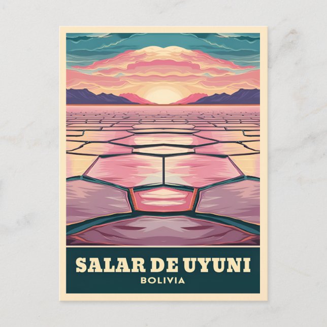 Vintage Travel Bolivien Uyuni Salt Flat Sunset Postkarte (Vorderseite)
