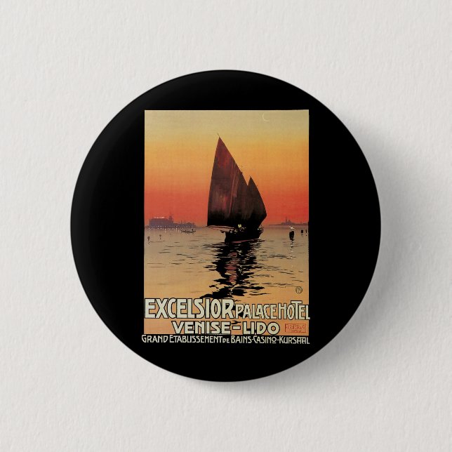 Vintage Travel, Boote im Excelsior Palace Venedig Button (Vorderseite)