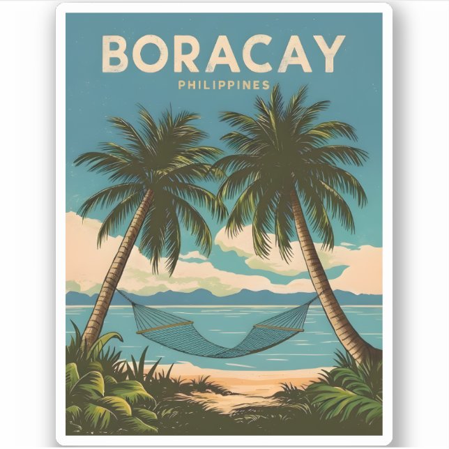 Vintage Travel Boracay Philippines Retro Landschaf Aufkleber (Vorderseite)