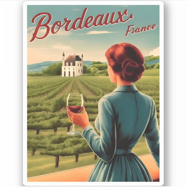 Vintage Travel Bordeaux Frankreich Retro Landschaf Aufkleber (Vorderseite)