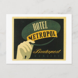 Vintage Travel Budapest Ungarn Hotel Label Kunst,  Postkarte
