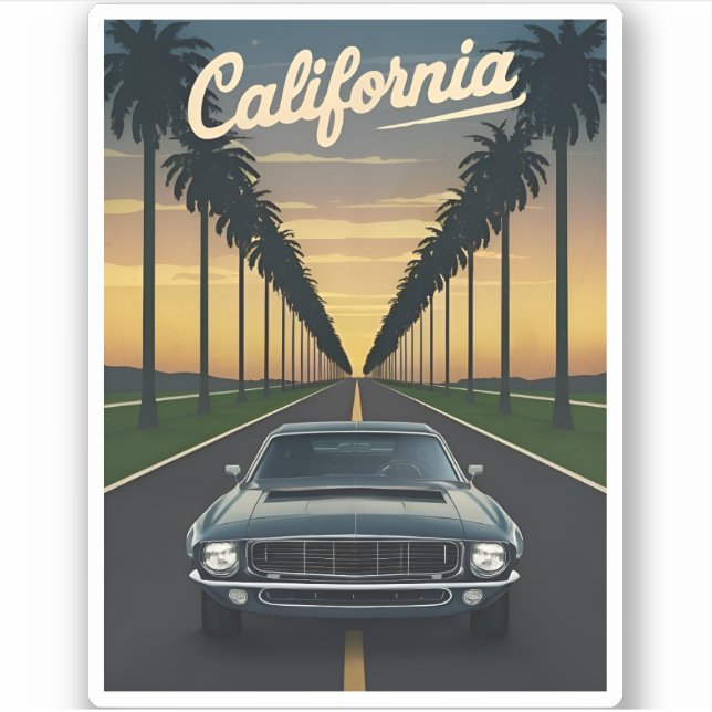 Vintage Travel California Sunset Muscle Car Aufkleber (Vorderseite)