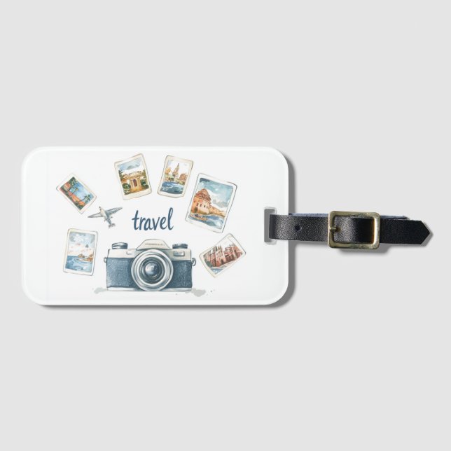 Vintage Travel Camera Adventure Design Gepäckanhänger (Vorderseite (Horizontal))