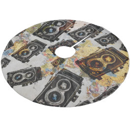 Vintage Travel Camera Muster Fleece Weihnachtsbaumdecke