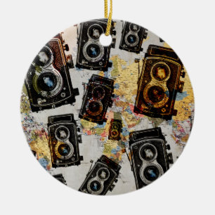 Vintage Travel Camera Muster Keramik Ornament