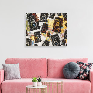 Vintage Travel Camera Muster Leinwanddruck