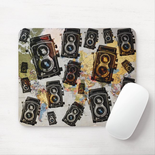 Vintage Travel Camera Muster Mousepad (Mit Mouse)