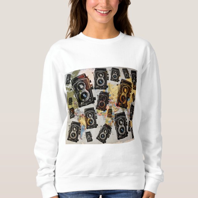 Vintage Travel Camera Muster Sweatshirt (Vorderseite)