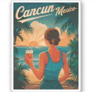 Vintage Travel Cancun Mexiko Seaside Retro Landsch Aufkleber