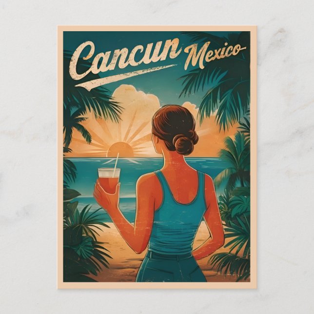 Vintage Travel Cancun Mexiko Seaside Retro Landsch Postkarte (Vorderseite)