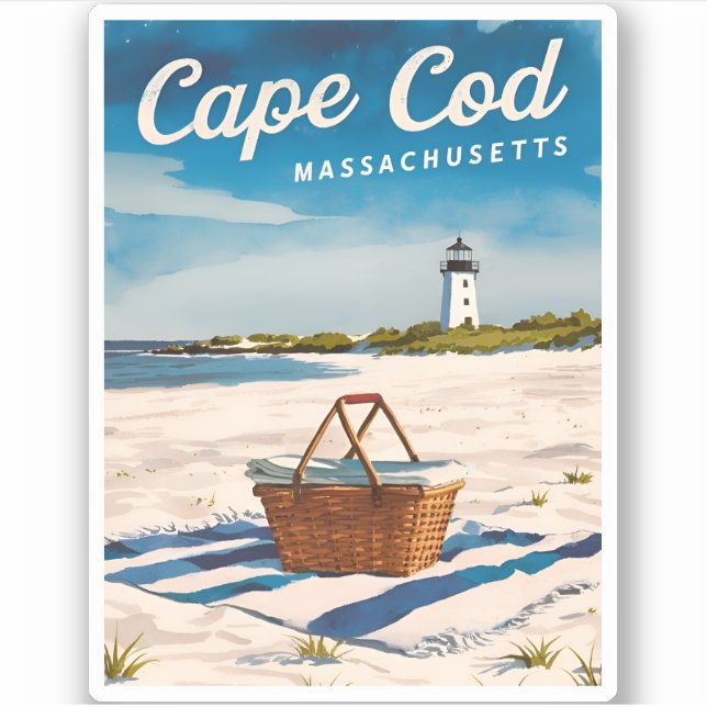 Vintage Travel Cape Cod Massachusetts Beach Retro Aufkleber (Vorderseite)