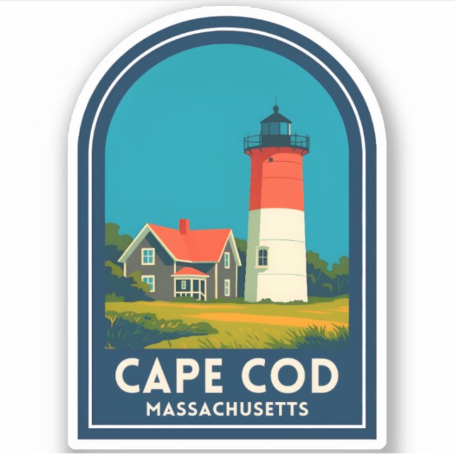 Vintage Travel Cape Cod Nauset Lighthouse Retro Aufkleber (Vorderseite)