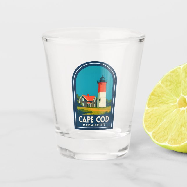 Vintage Travel Cape Cod Nauset Lighthouse Retro Schnapsglas (Vorderseite)