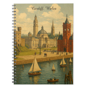 Vintage Travel Cardiff, Wales Sehenswürdigkeiten R Notizblock