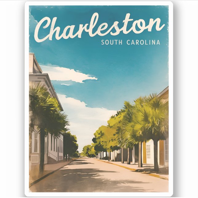 Vintage Travel Charleston South Carolina Retro Aufkleber (Vorderseite)