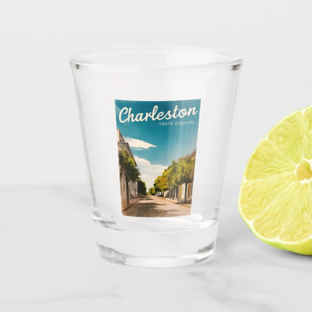 Vintage Travel Charleston South Carolina Retro Schnapsglas (Vorderseite)